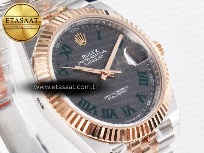 DateJust 41 126331 ARF 1:1 Best Edition 904L Steel Gray Dial Green Roman Marker on SS/RG Jubilee Bracelet SH3235（Gain Weight） - Görsel 7