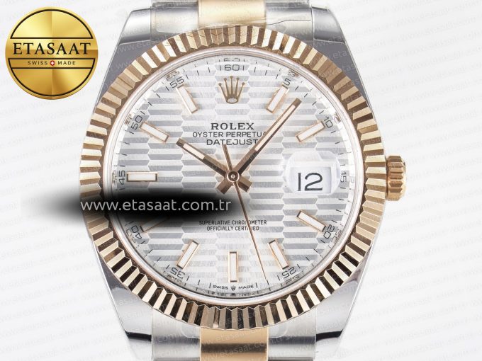DateJust 41 126331 ARF 1:1 Best Edition 904L Steel Silver Textured Dial on SS/RG Oyster Bracelet SH3235（Gain Weight） - Görsel 4