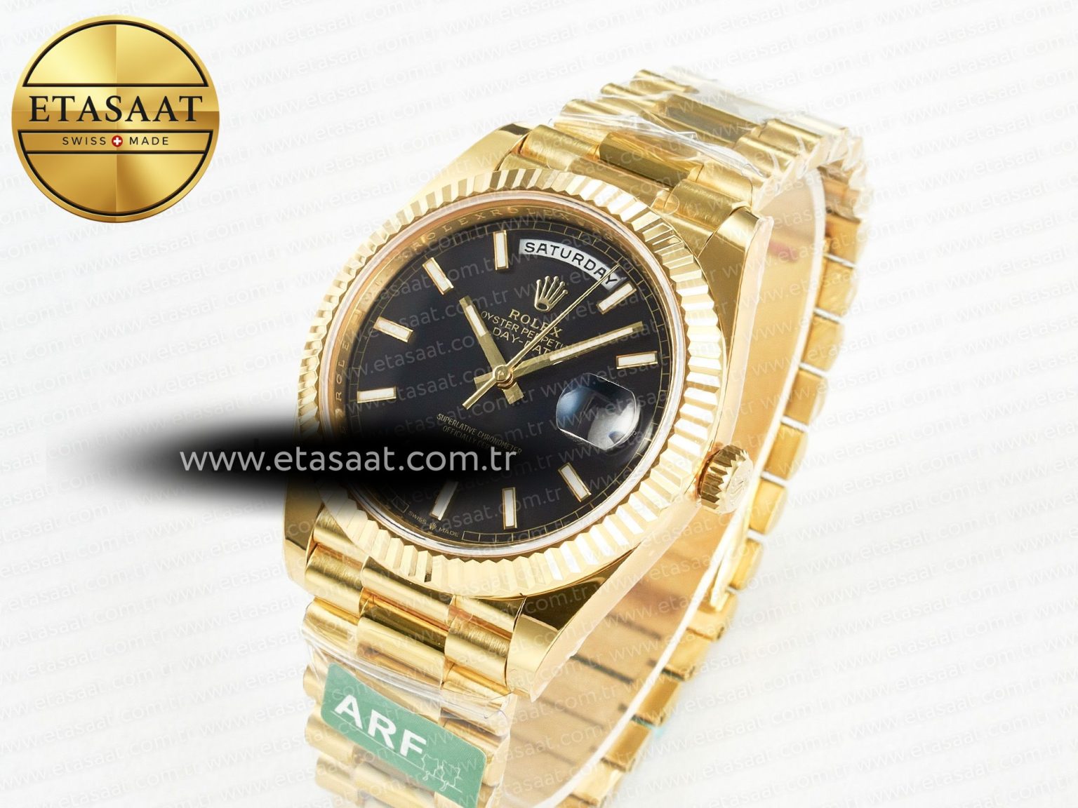 Day Date 40 228238 ARF 904L Steel Black Stick Dial on President Bracelet VR3255 - Görsel 1