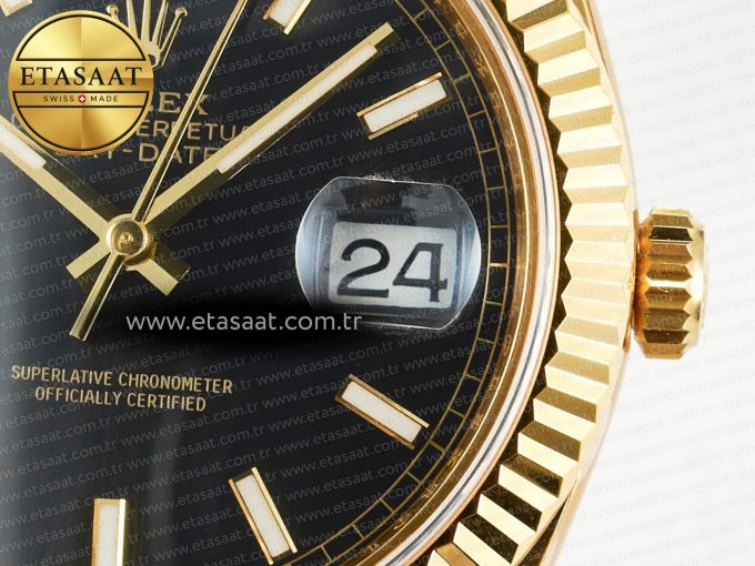 Day Date 40 228238 ARF 904L Steel Black Stick Dial on President Bracelet VR3255 - Görsel 12