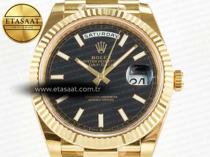 Day Date 40 228238 ARF 904L Steel Black Stick Dial on President Bracelet VR3255 - Görsel 4