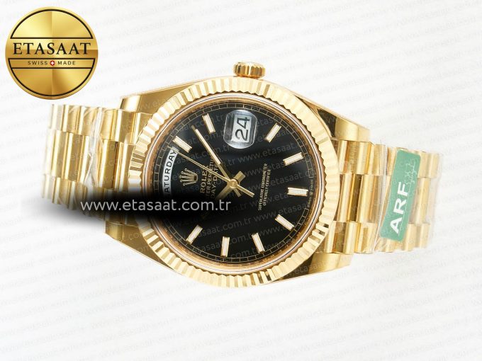 Day Date 40 228238 ARF 904L Steel Black Stick Dial on President Bracelet VR3255 - Görsel 9