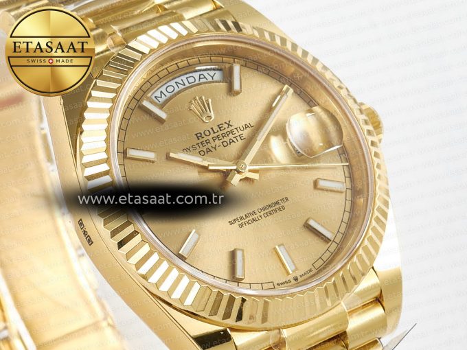 Day Date 40 228238 ARF 904L Steel Gold Stick Dial on President Bracelet VR3255 - Görsel 5
