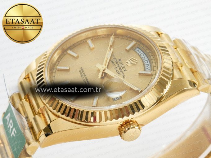Day Date 40 228238 ARF 904L Steel Gold Stick Dial on President Bracelet VR3255 - Görsel 6
