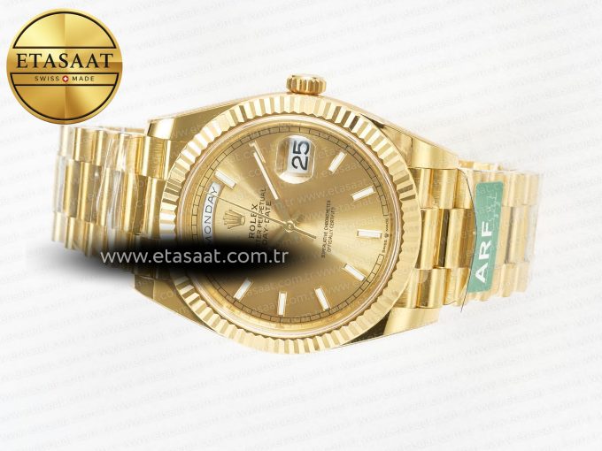 Day Date 40 228238 ARF 904L Steel Gold Stick Dial on President Bracelet VR3255 - Görsel 9