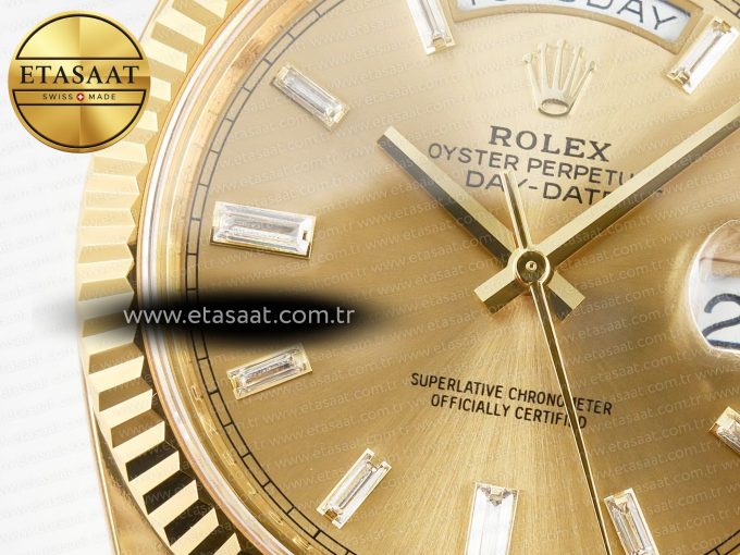 Day Date 40 228238 ARF 904L Steel YG Crystal Diamonds Bezel on President Bracelet VR3255 - Görsel 10