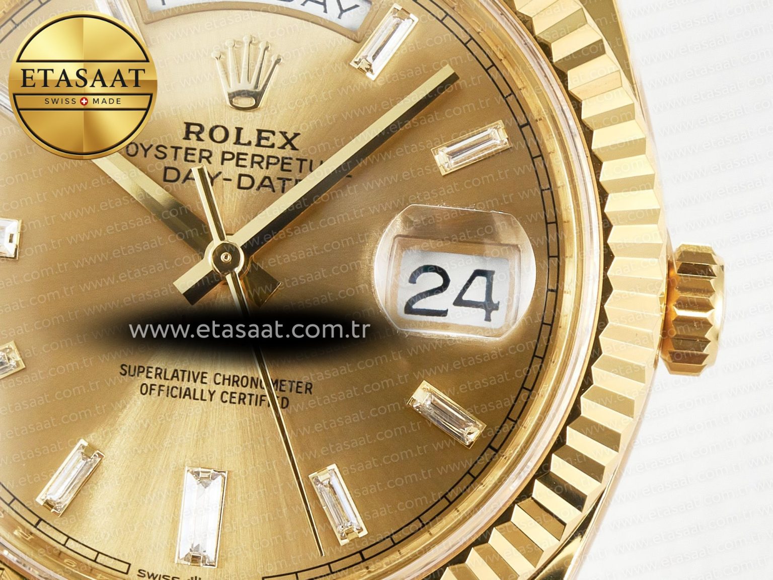 Day Date 40 228238 ARF 904L Steel YG Crystal Diamonds Bezel on President Bracelet VR3255 - Görsel 12