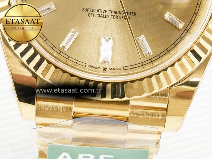 Day Date 40 228238 ARF 904L Steel YG Crystal Diamonds Bezel on President Bracelet VR3255 - Görsel 13