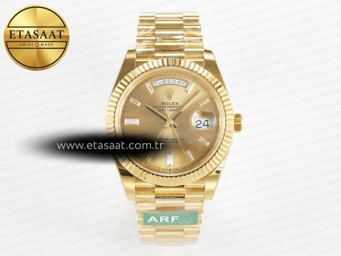 Day Date 40 228238 ARF 904L Steel YG Crystal Diamonds Bezel on President Bracelet VR3255 - Görsel 3