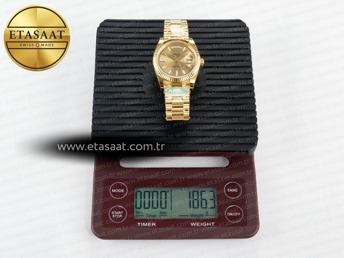 Day Date 40 228238 ARF 904L Steel YG Crystal Diamonds Bezel on President Bracelet VR3255 - Görsel 33