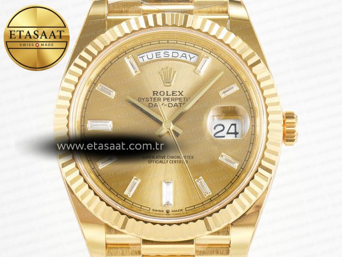Day Date 40 228238 ARF 904L Steel YG Crystal Diamonds Bezel on President Bracelet VR3255 - Görsel 4