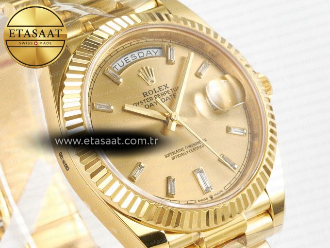 Day Date 40 228238 ARF 904L Steel YG Crystal Diamonds Bezel on President Bracelet VR3255 - Görsel 5