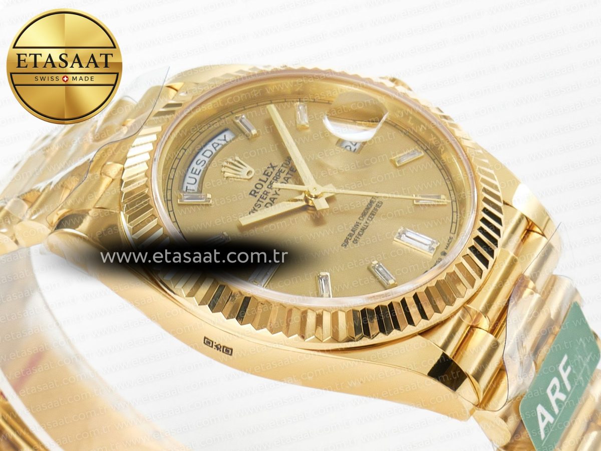Day Date 40 228238 ARF 904L Steel YG Crystal Diamonds Bezel on President Bracelet VR3255 - Görsel 7