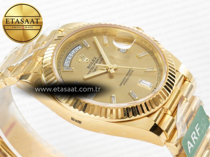 Day Date 40 228238 ARF 904L Steel YG Crystal Diamonds Bezel on President Bracelet VR3255 - Görsel 7
