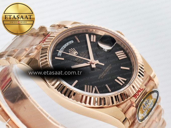 Day Date 40 RG 228235 ARF 1:1 Best Edition Black Roman Dial on President Bracelet VR3255 - Görsel 7