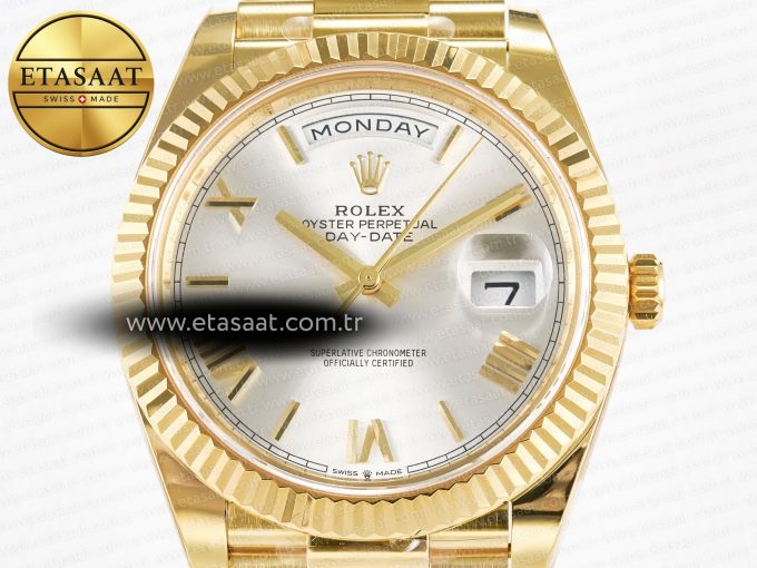 Day Date 40 YG 228238 ARF 1:1 Best Edition Silver Roman Dial on President Bracelet VR3255 - Görsel 4