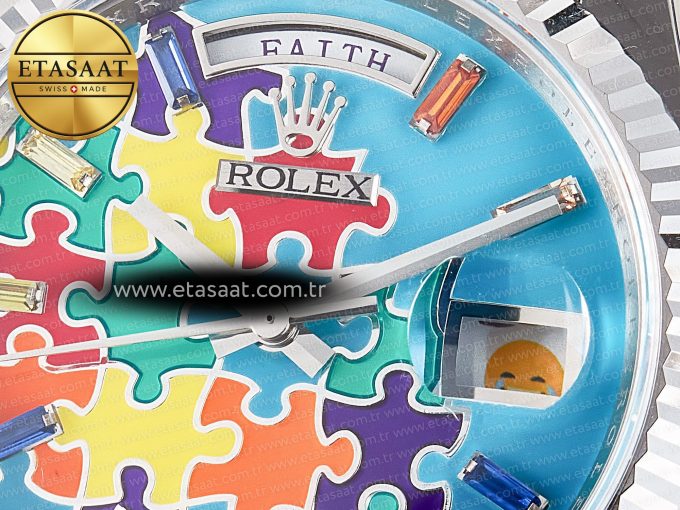Daydate 128239 36mm Colour Jigsaw Puzzle SS QHF Best Edition Turquoise Blue Dial on SS President Bracelet A2834 - Görsel 10