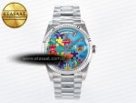 Daydate 128239 36mm Colour Jigsaw Puzzle SS QHF Best Edition Turquoise Blue Dial on SS President Bracelet A2834 - Görsel 3