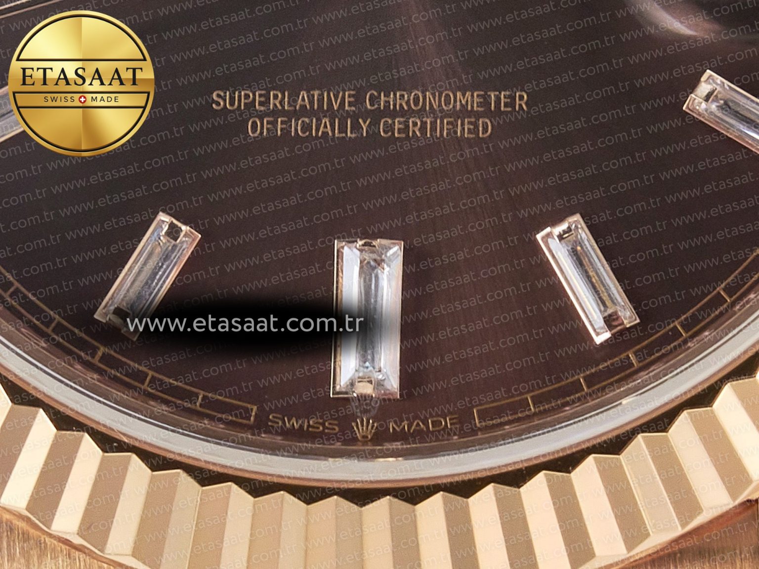 DayDate 40 228235 ARF 904L Steel Brown Crystal Diamonds Bezel on President Bracelet VR3255 - Görsel 12