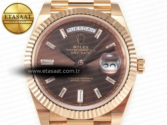 DayDate 40 228235 ARF 904L Steel Brown Crystal Diamonds Bezel on President Bracelet VR3255 - Görsel 4
