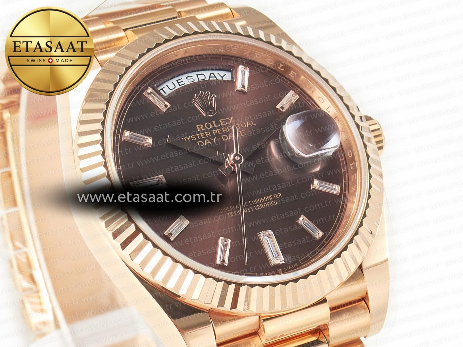 DayDate 40 228235 ARF 904L Steel Brown Crystal Diamonds Bezel on President Bracelet VR3255 - Görsel 5