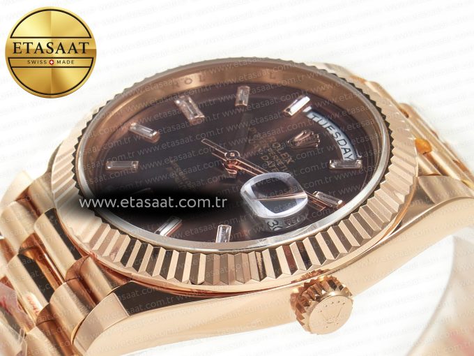 DayDate 40 228235 ARF 904L Steel Brown Crystal Diamonds Bezel on President Bracelet VR3255 - Görsel 6