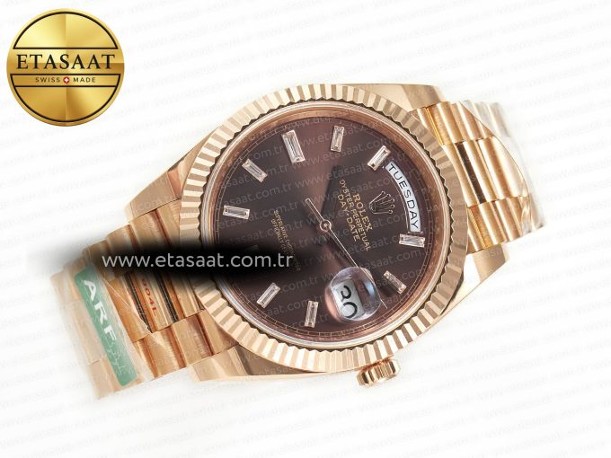DayDate 40 228235 ARF 904L Steel Brown Crystal Diamonds Bezel on President Bracelet VR3255 - Görsel 8