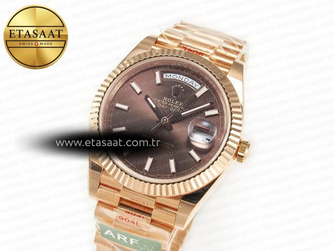 DayDate 40 228235 ARF 904L Steel Brown Stick Dial on President Bracelet VR3255 - Görsel 1