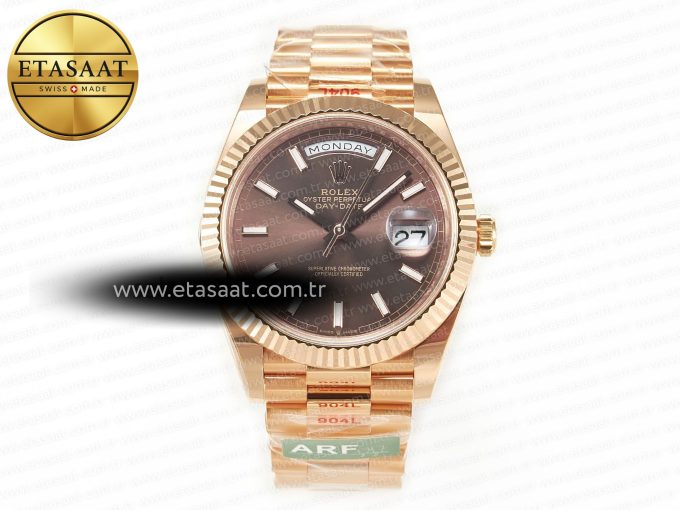 DayDate 40 228235 ARF 904L Steel Brown Stick Dial on President Bracelet VR3255 - Görsel 3