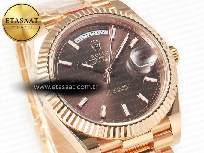 DayDate 40 228235 ARF 904L Steel Brown Stick Dial on President Bracelet VR3255 - Görsel 5