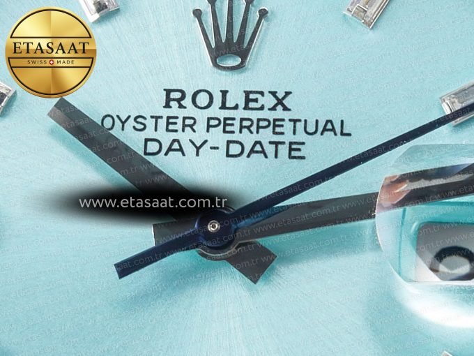 DayDate 40 228236 ARF 904L Steel Tiffany Blue Crystal Diamonds Bezel on President Bracelet VR3255 - Görsel 10
