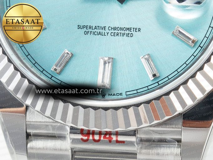 DayDate 40 228236 ARF 904L Steel Tiffany Blue Crystal Diamonds Bezel on President Bracelet VR3255 - Görsel 12