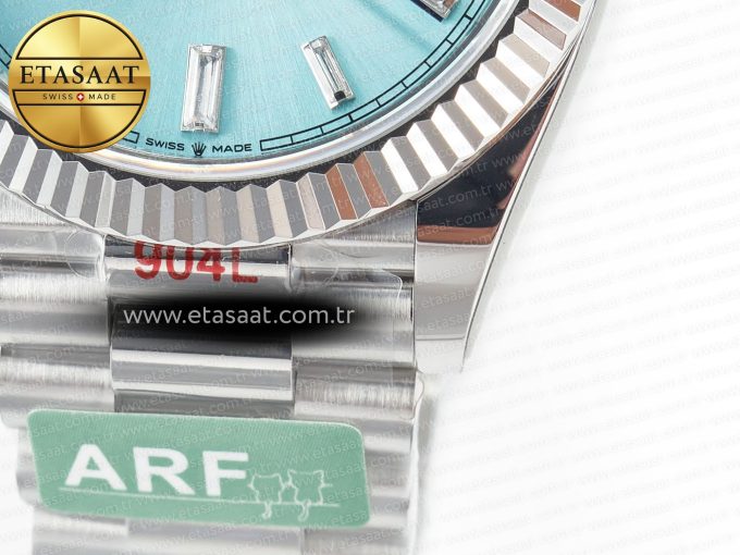 DayDate 40 228236 ARF 904L Steel Tiffany Blue Crystal Diamonds Bezel on President Bracelet VR3255 - Görsel 13