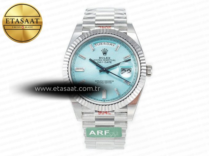 DayDate 40 228236 ARF 904L Steel Tiffany Blue Crystal Diamonds Bezel on President Bracelet VR3255 - Görsel 3