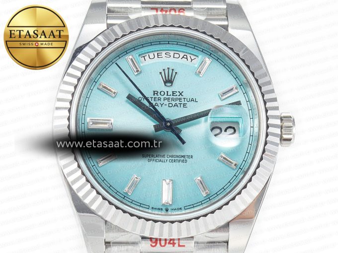 DayDate 40 228236 ARF 904L Steel Tiffany Blue Crystal Diamonds Bezel on President Bracelet VR3255 - Görsel 4
