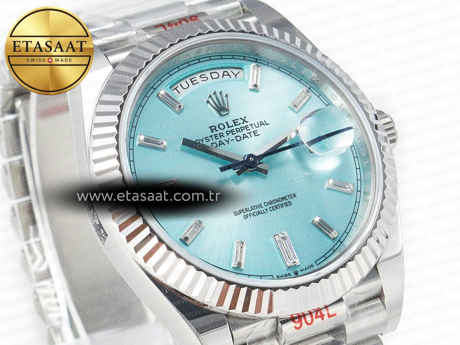 DayDate 40 228236 ARF 904L Steel Tiffany Blue Crystal Diamonds Bezel on President Bracelet VR3255 - Görsel 5