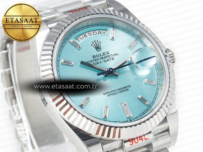 DayDate 40 228236 ARF 904L Steel Tiffany Blue Crystal Diamonds Bezel on President Bracelet VR3255 - Görsel 5