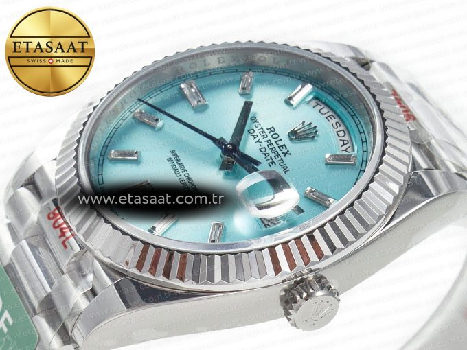 DayDate 40 228236 ARF 904L Steel Tiffany Blue Crystal Diamonds Bezel on President Bracelet VR3255 - Görsel 6