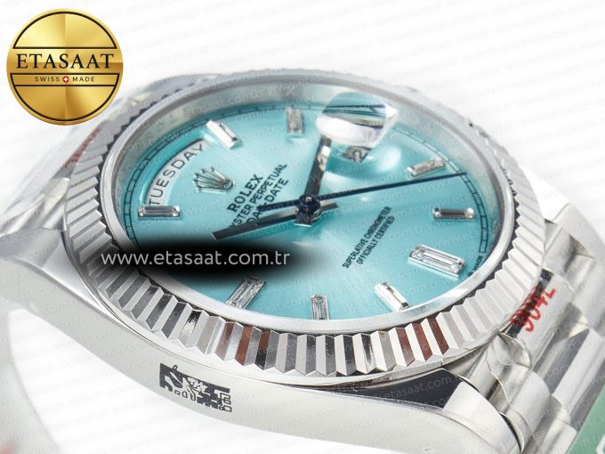 DayDate 40 228236 ARF 904L Steel Tiffany Blue Crystal Diamonds Bezel on President Bracelet VR3255 - Görsel 7
