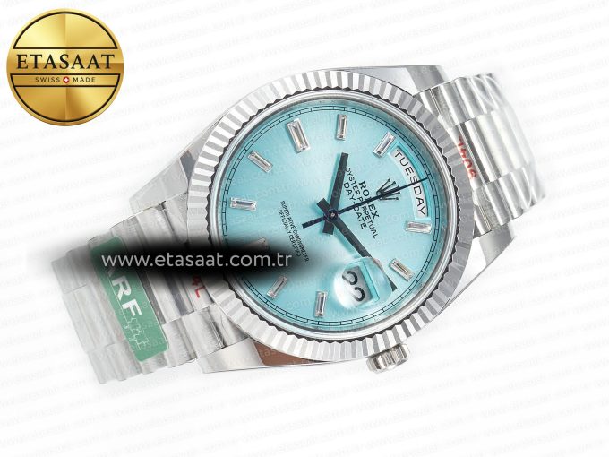 DayDate 40 228236 ARF 904L Steel Tiffany Blue Crystal Diamonds Bezel on President Bracelet VR3255 - Görsel 8