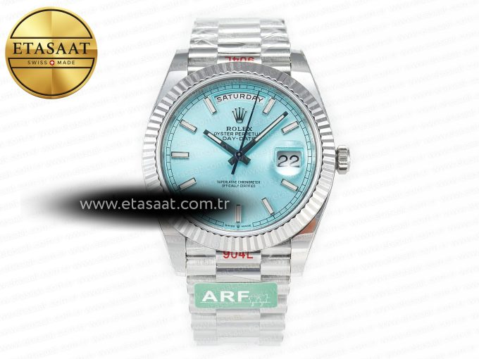DayDate 40 228236 ARF 904L Steel Tiffany Blue Stick Dial on President Bracelet VR3255 - Görsel 3