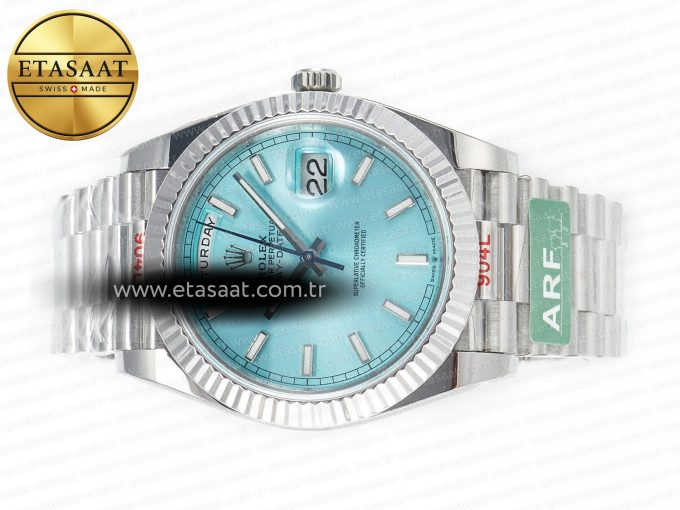 DayDate 40 228236 ARF 904L Steel Tiffany Blue Stick Dial on President Bracelet VR3255 - Görsel 9