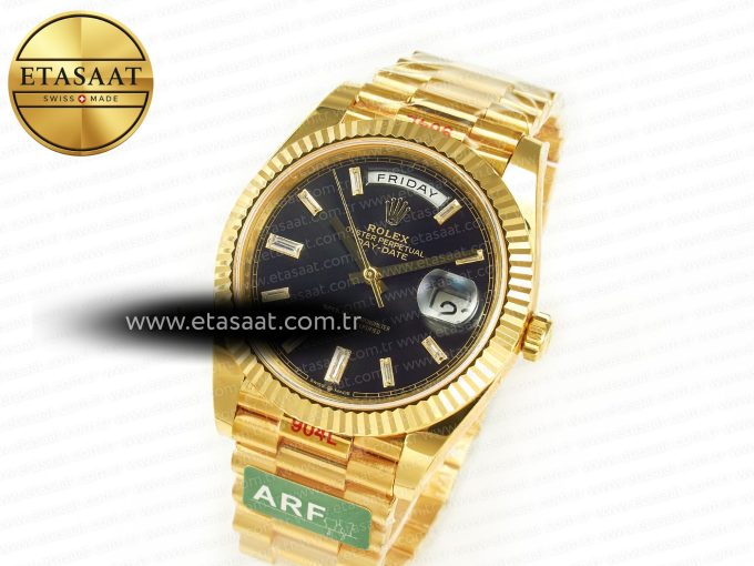 DayDate 40 228238 ARF 904L Steel Black Crystal Diamonds Bezel on President Bracelet VR3255 - Görsel 1