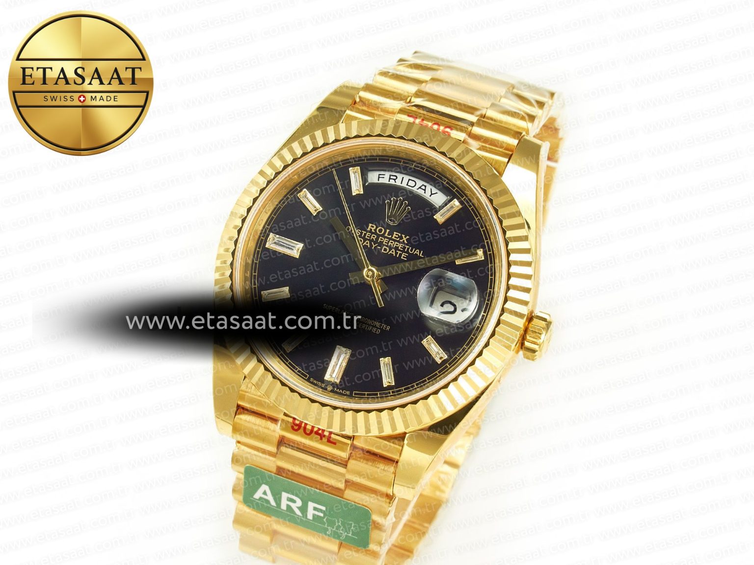 DayDate 40 228238 ARF 904L Steel Black Crystal Diamonds Bezel on President Bracelet VR3255 - Görsel 2