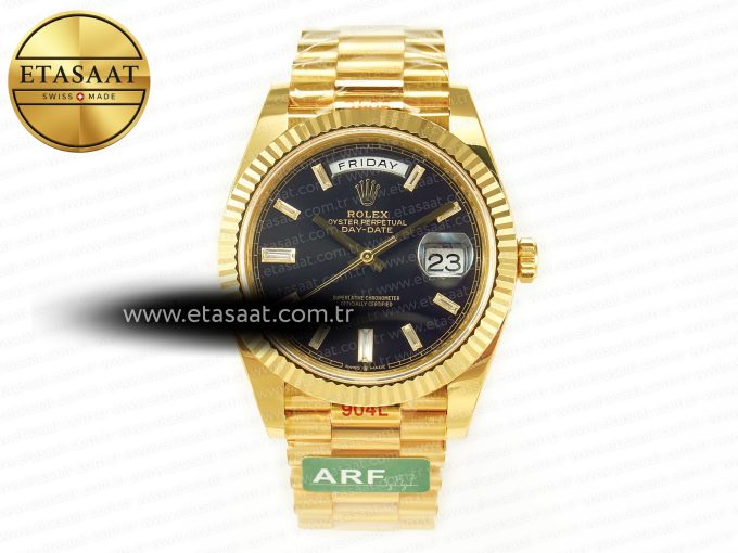 DayDate 40 228238 ARF 904L Steel Black Crystal Diamonds Bezel on President Bracelet VR3255 - Görsel 3