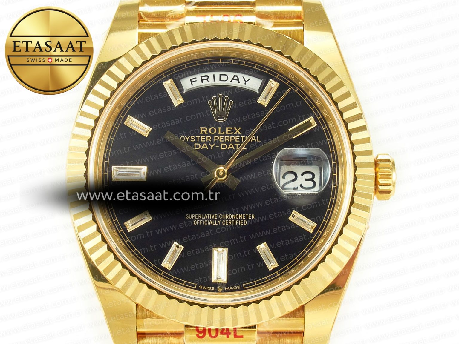 DayDate 40 228238 ARF 904L Steel Black Crystal Diamonds Bezel on President Bracelet VR3255 - Görsel 4