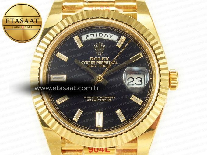 DayDate 40 228238 ARF 904L Steel Black Crystal Diamonds Bezel on President Bracelet VR3255 - Görsel 4