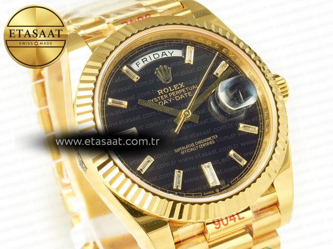DayDate 40 228238 ARF 904L Steel Black Crystal Diamonds Bezel on President Bracelet VR3255 - Görsel 5
