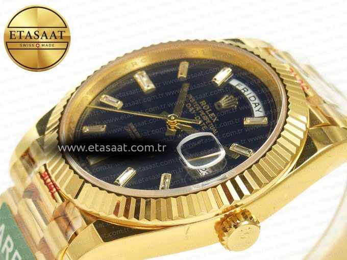 DayDate 40 228238 ARF 904L Steel Black Crystal Diamonds Bezel on President Bracelet VR3255 - Görsel 6