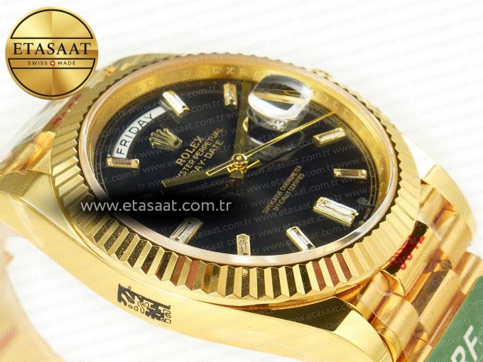 DayDate 40 228238 ARF 904L Steel Black Crystal Diamonds Bezel on President Bracelet VR3255 - Görsel 7